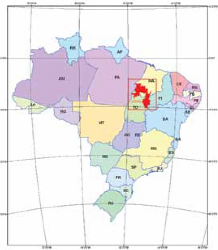Localização da Área 10 (em vermelho) no mapa do Brasil