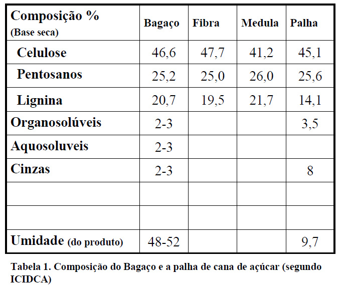 tabela 1 composicao Bagaco palha cana de acucar