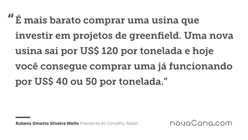 É mais barato comprar uma usina que investir em projetos de greenfield. Uma nova usina sai por US$ 120 por tonelada e hoje você consegue comprar uma já funcionando por US$ 40 ou 50 por tonelada.