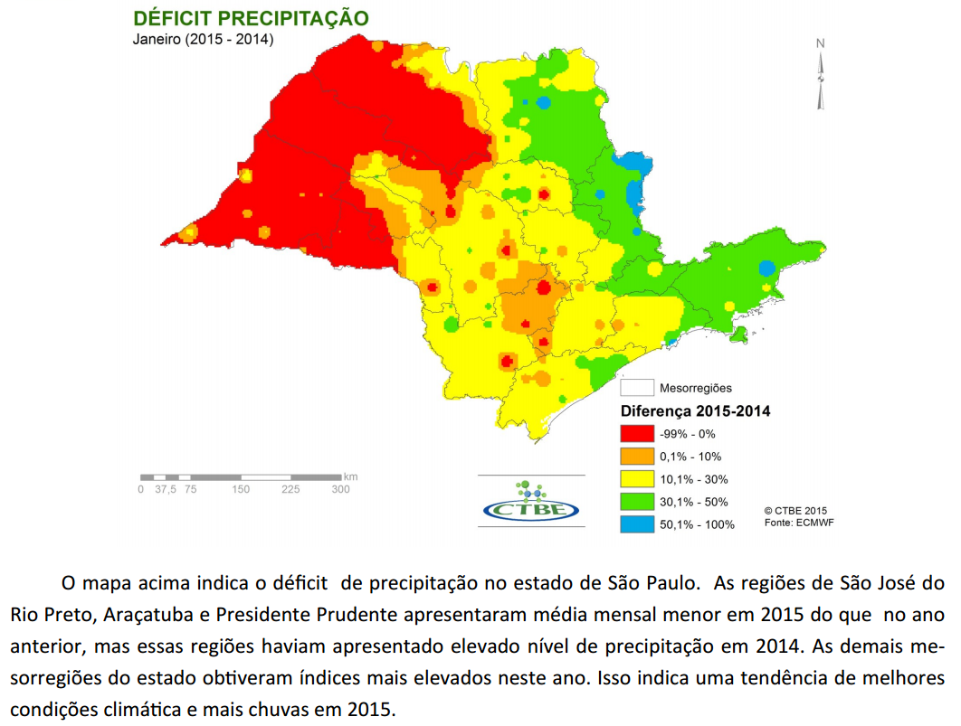 Mapa com as chuvas no Estado de São Paulo em janeiro de 2015
