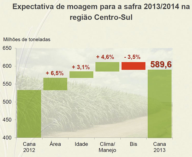 Estimativa de moagem para 2013: as influências da área plantada, idade do canavial, clima e cana bisada