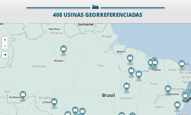 mapa usinas de etanol e açúcar do brasil