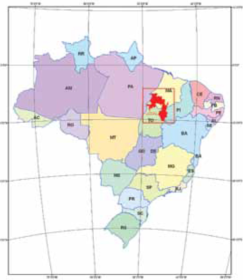 Localização da Área 10 (em vermelho) no mapa do Brasil