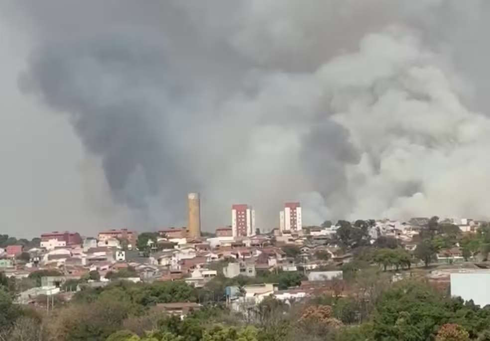 Incêndio atinge plantação de cana-de-açúcar em Santa Bárbara d'Oeste (SP)